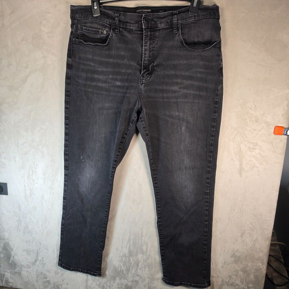 Lucky Brand 410 Jeans Mens 38x30 Athletic Straight Faded Black Gray Denim Pants